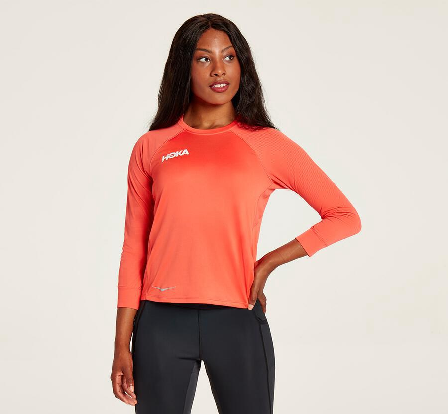 Hoka One One Top Kadın Turuncu - Performance 3/4 Sleeve - CX9342516